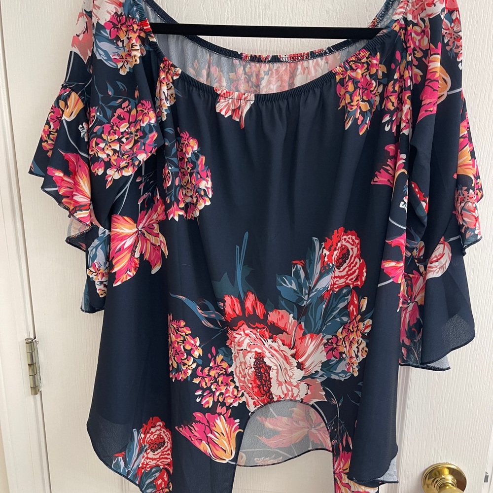 Blue Floral Off The Shoulder Top